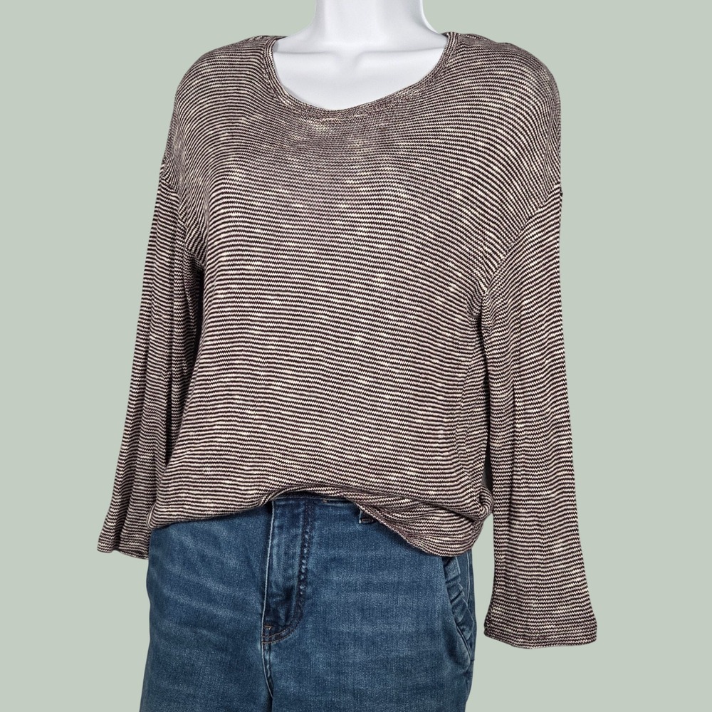 NSF Women Small Long Sleeve Striped Knit Top Round Neck Rayon USA
